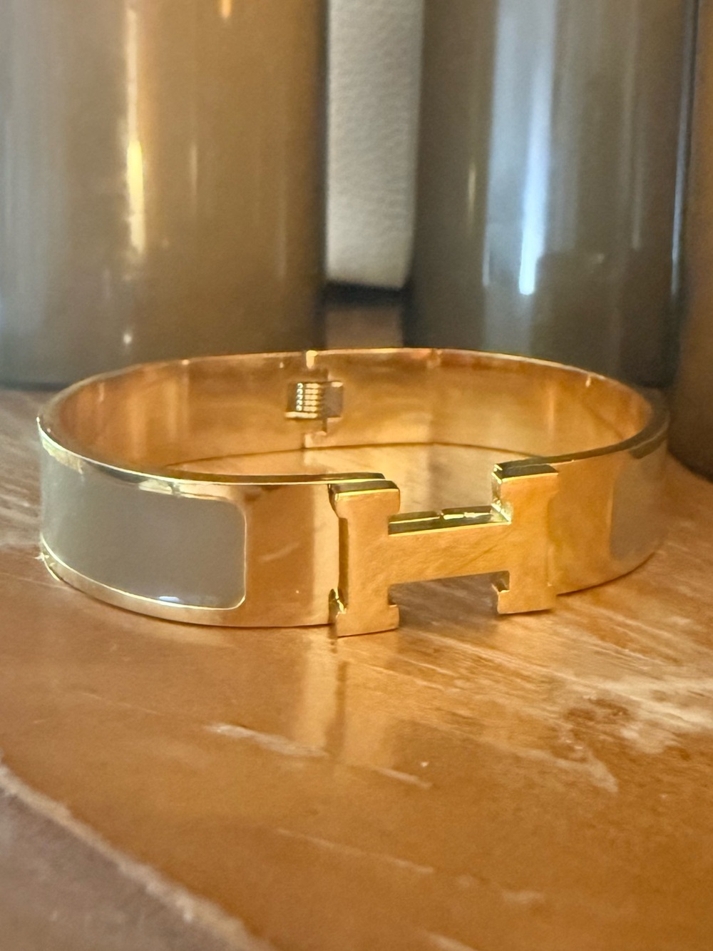 Gold-Tone Bracelet with Brown Enamel Inlay NEW